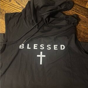 Black Sleeveless Hoodie with 'Blessed' Print